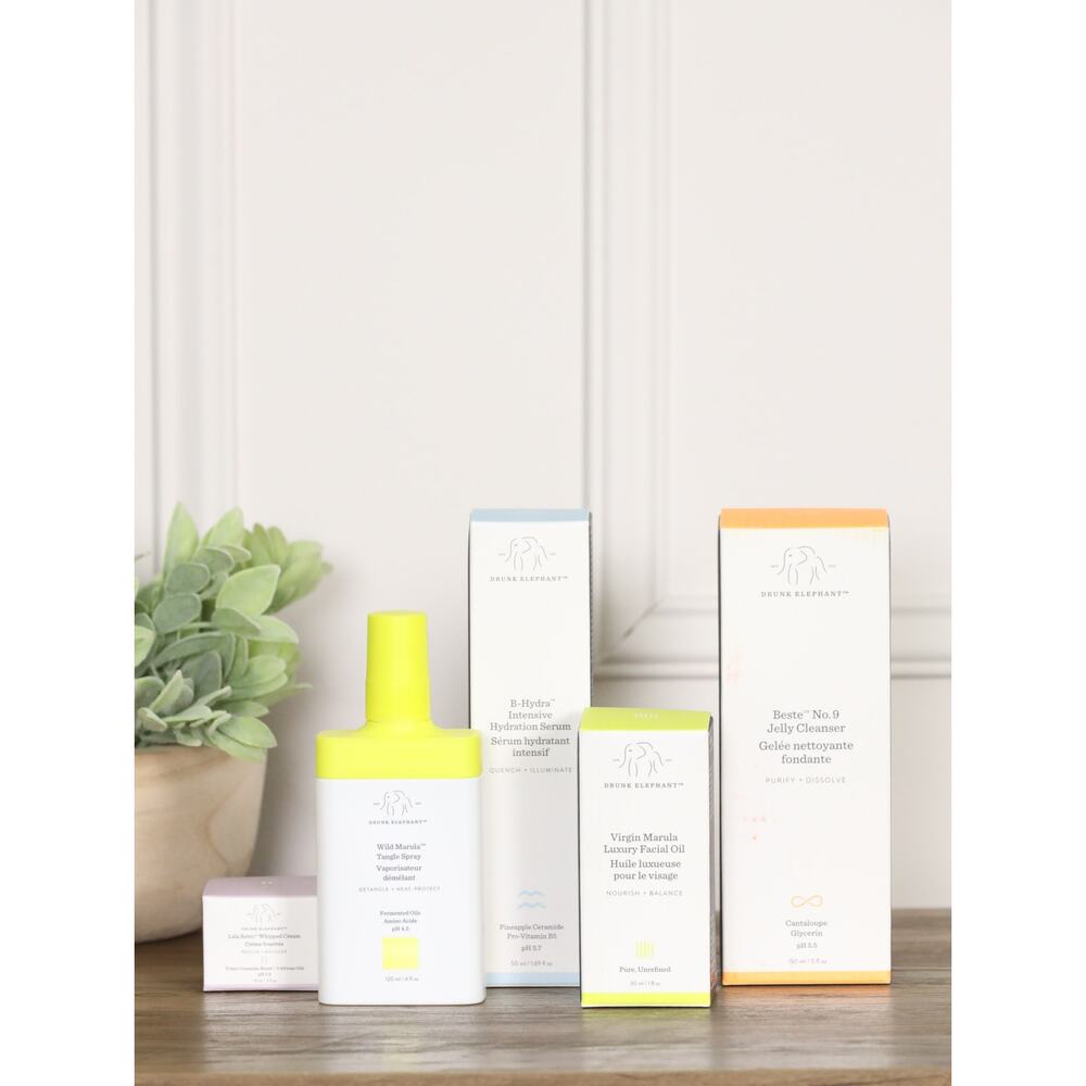Drunk Elephant Skincare Bundle Full Size Set Marula + BONUS Gua Sha & LED Mirror